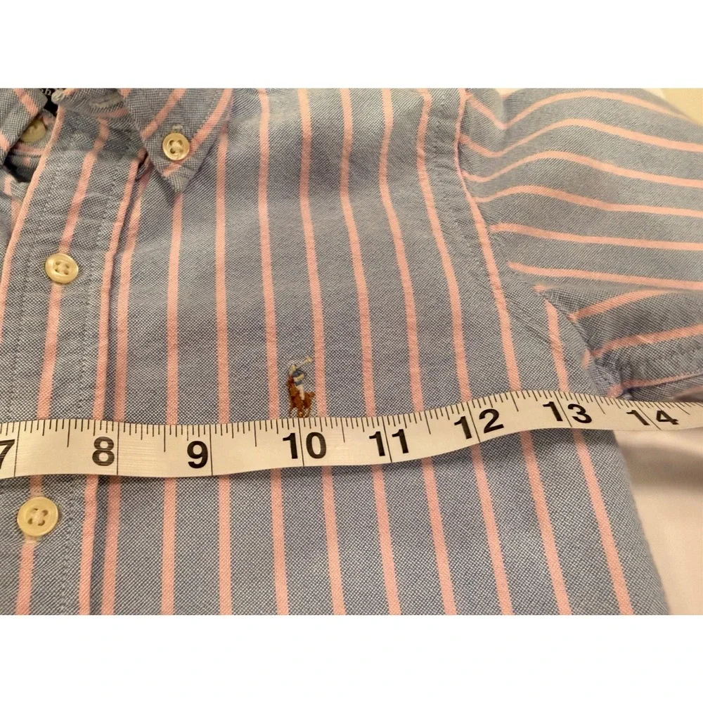Ralph Lauren Boys Blue Pink Striped Oxford Button Down Shirt Size 6 Cotton